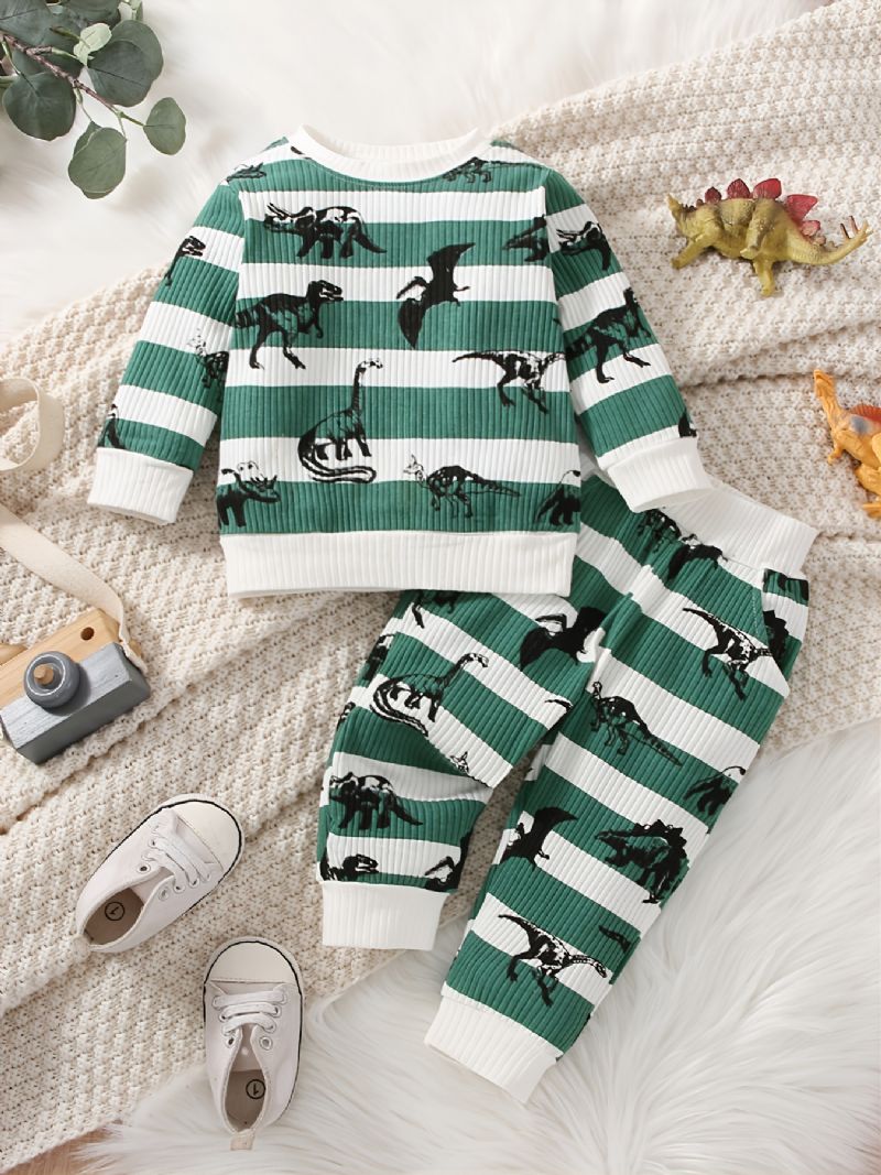 Tegnefilm Dyre Designs Børne Pullover Sweatshirt & Matchende Joggerbukser Sæt Med Dinosaur Print Til Efterår Vinter Ny