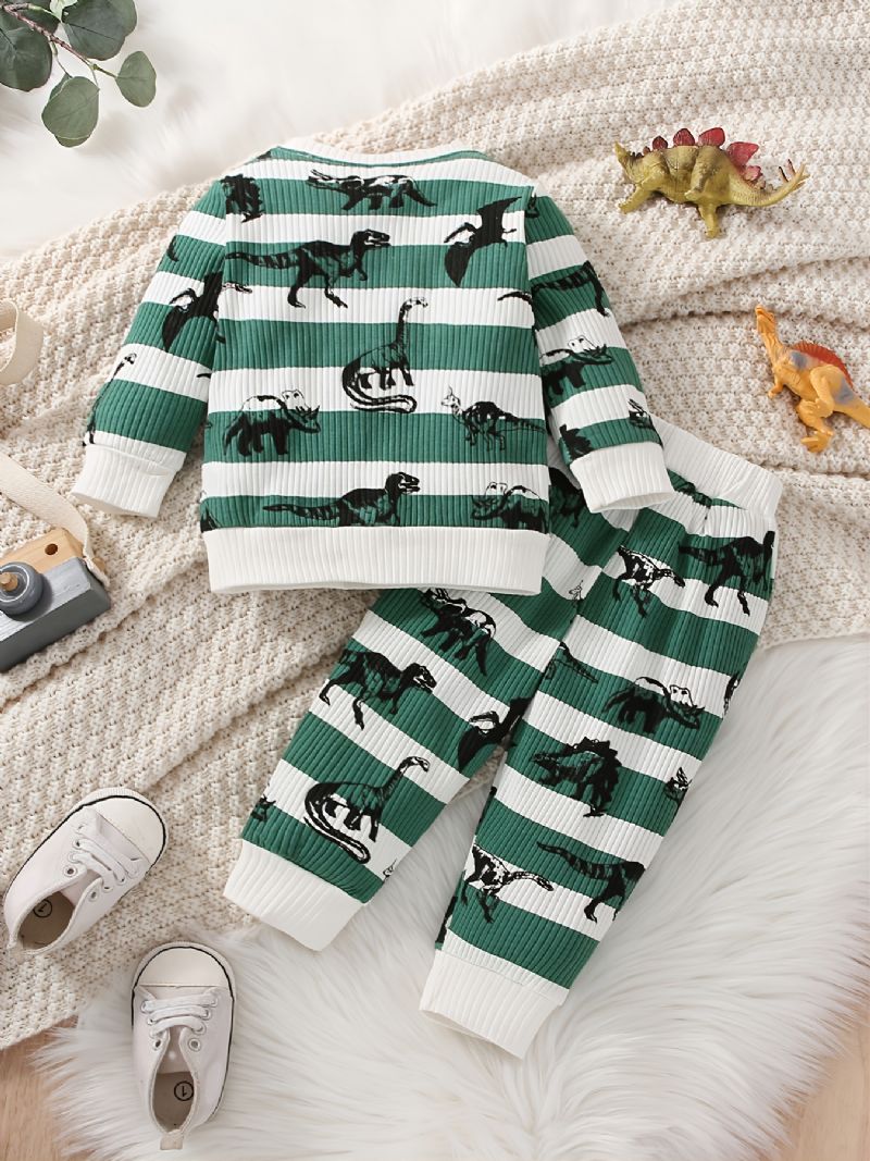 Tegnefilm Dyre Designs Børne Pullover Sweatshirt & Matchende Joggerbukser Sæt Med Dinosaur Print Til Efterår Vinter Ny