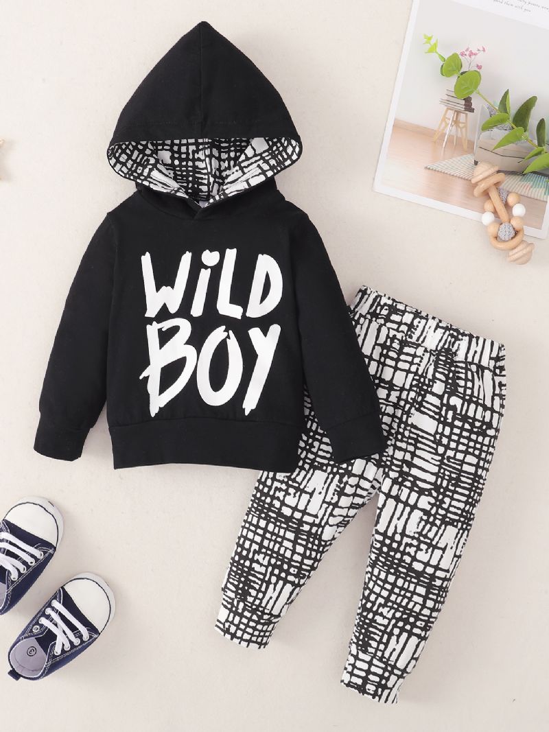 Toddler Baby Drenge Wild Trykt Hættetrøje Med Langærmet Sweatshirt Og Stribede Bukser