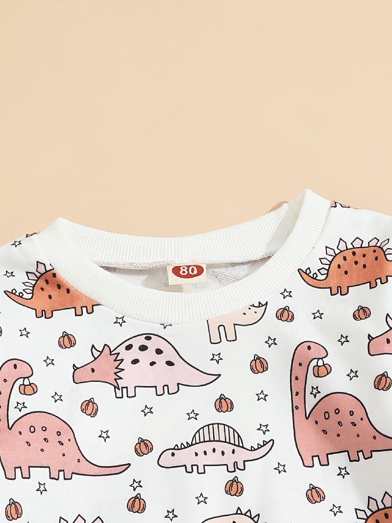 Toddler Baby Pullover Dinosaur Print Langærmet Sweatshirt Med Rund Hals Top Og Bukser Sæt Til Drenge Piger Børnetøj