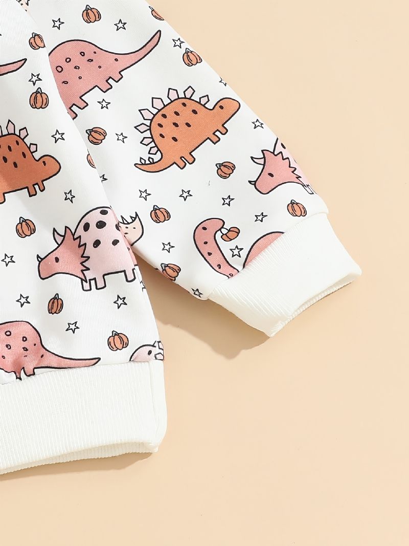 Toddler Baby Pullover Dinosaur Print Langærmet Sweatshirt Med Rund Hals Top Og Bukser Sæt Til Drenge Piger Børnetøj