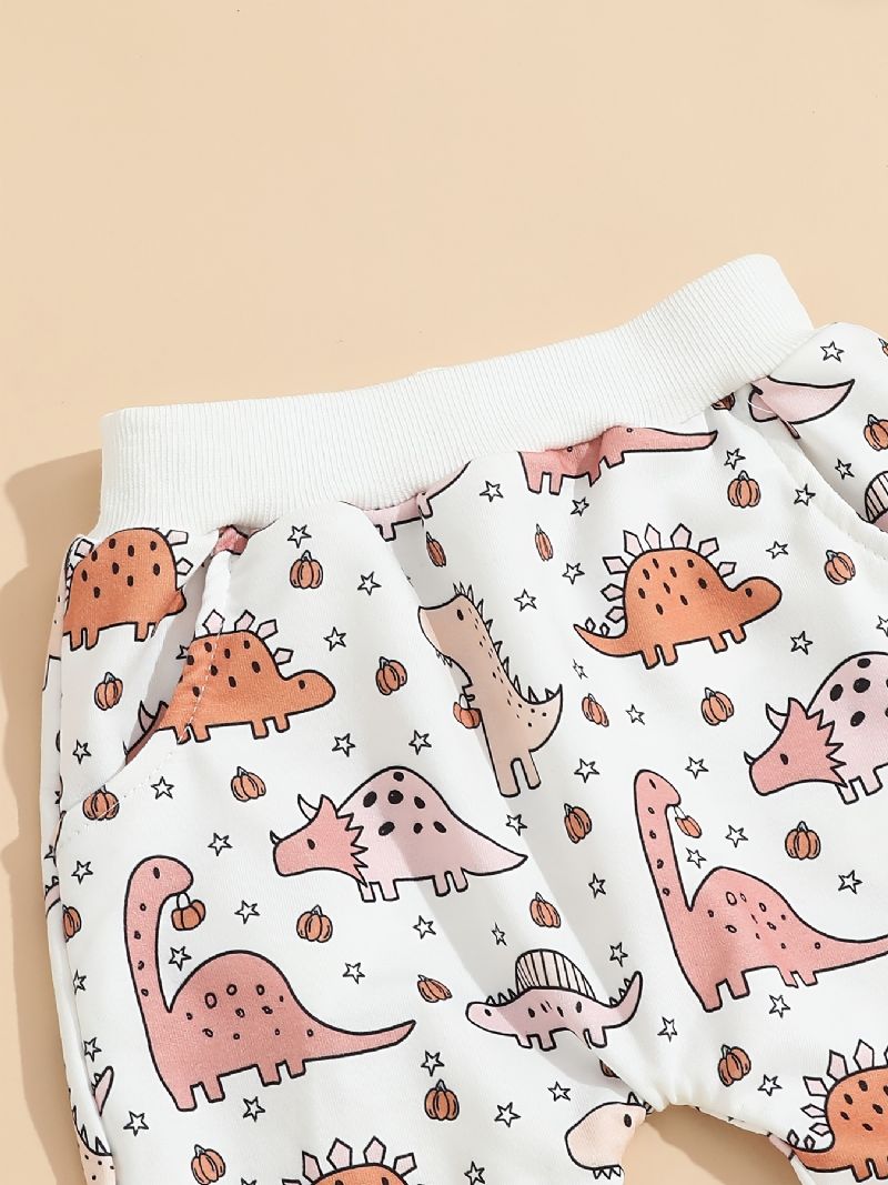 Toddler Baby Pullover Dinosaur Print Langærmet Sweatshirt Med Rund Hals Top Og Bukser Sæt Til Drenge Piger Børnetøj