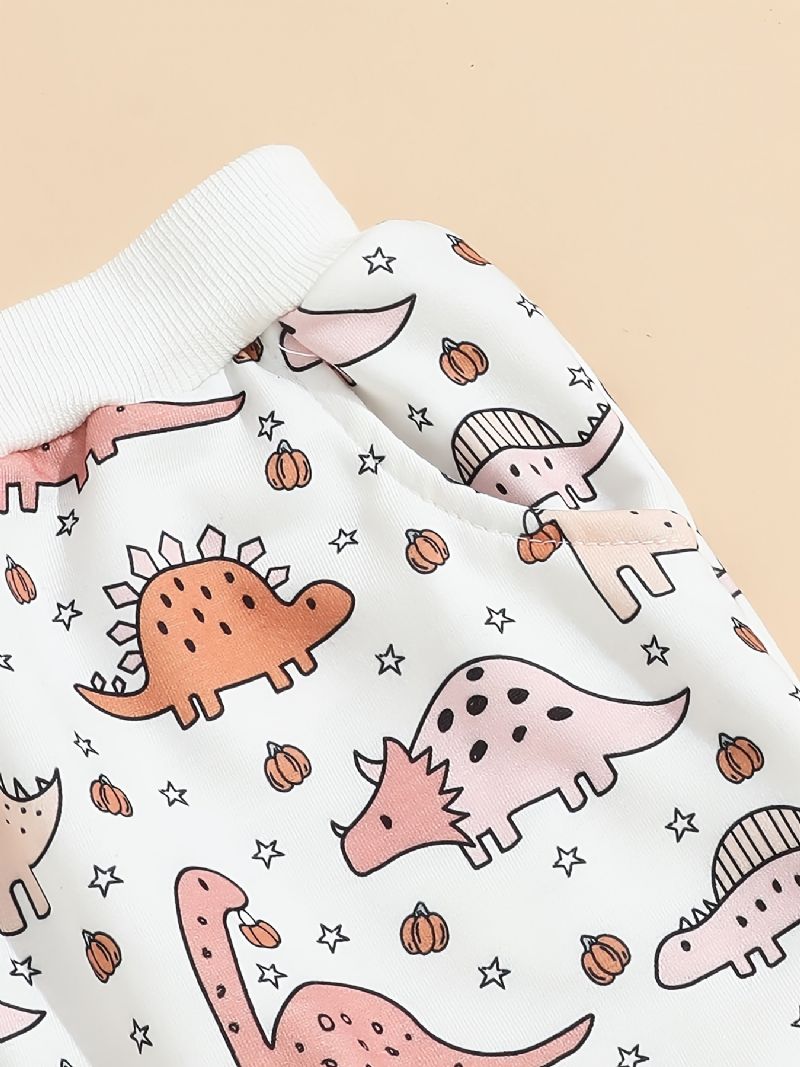 Toddler Baby Pullover Dinosaur Print Langærmet Sweatshirt Med Rund Hals Top Og Bukser Sæt Til Drenge Piger Børnetøj