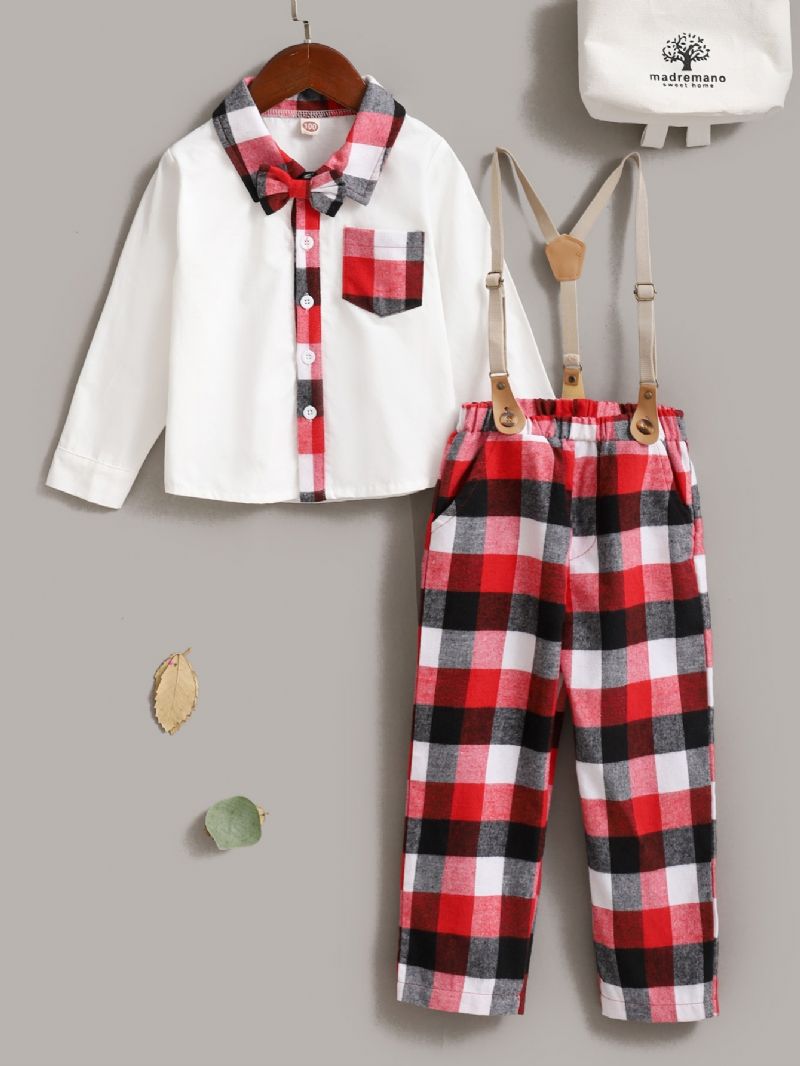 Todelt Baby Drenge Suspender Plaid Bukser