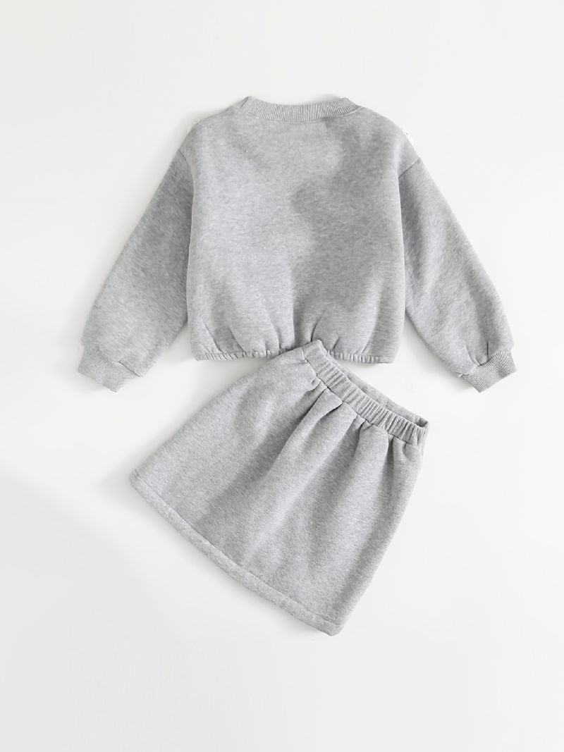 2 Stk Baby Piger Blonder Trim Pullover Rund Hals Langærmet Fleece Varm Sweatshirt & Nederdel Sæt