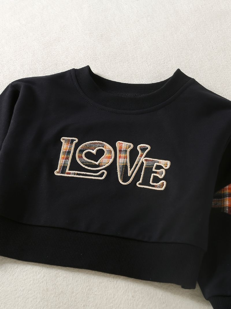 2 Stk Baby Piger Brev Patchwork Pullover Langærmet Sweatshirt & Plaid Nederdel Børnetøj