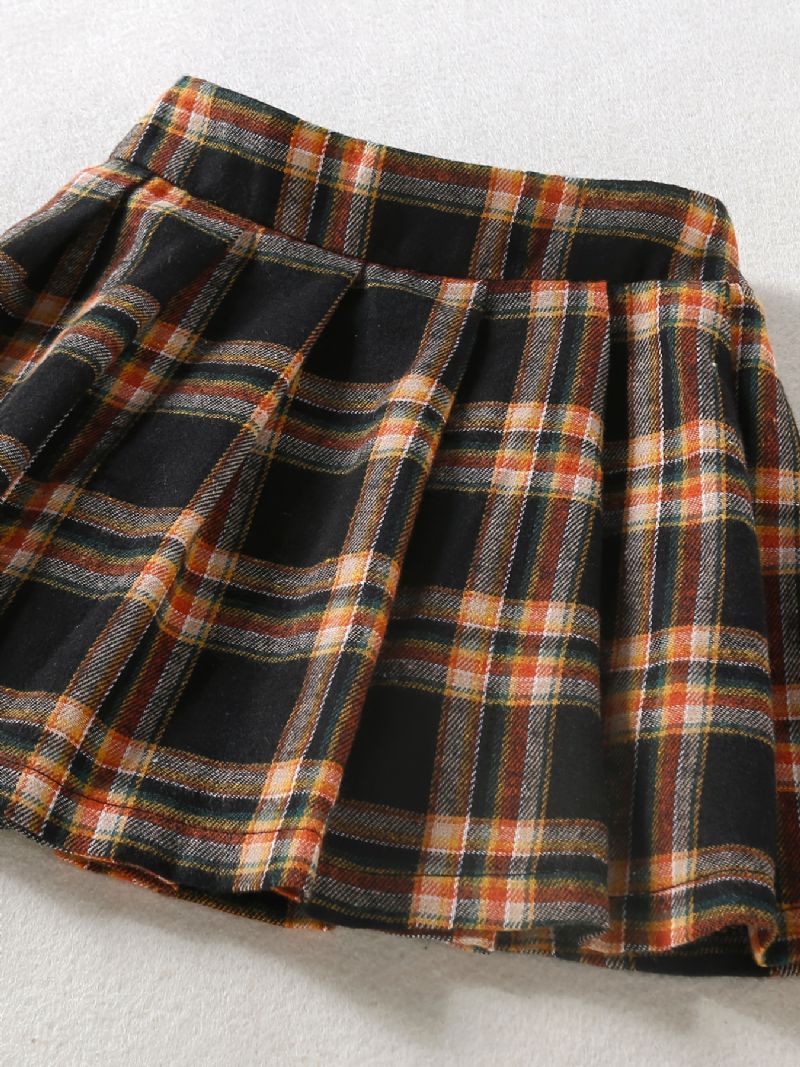 2 Stk Baby Piger Brev Patchwork Pullover Langærmet Sweatshirt & Plaid Nederdel Børnetøj