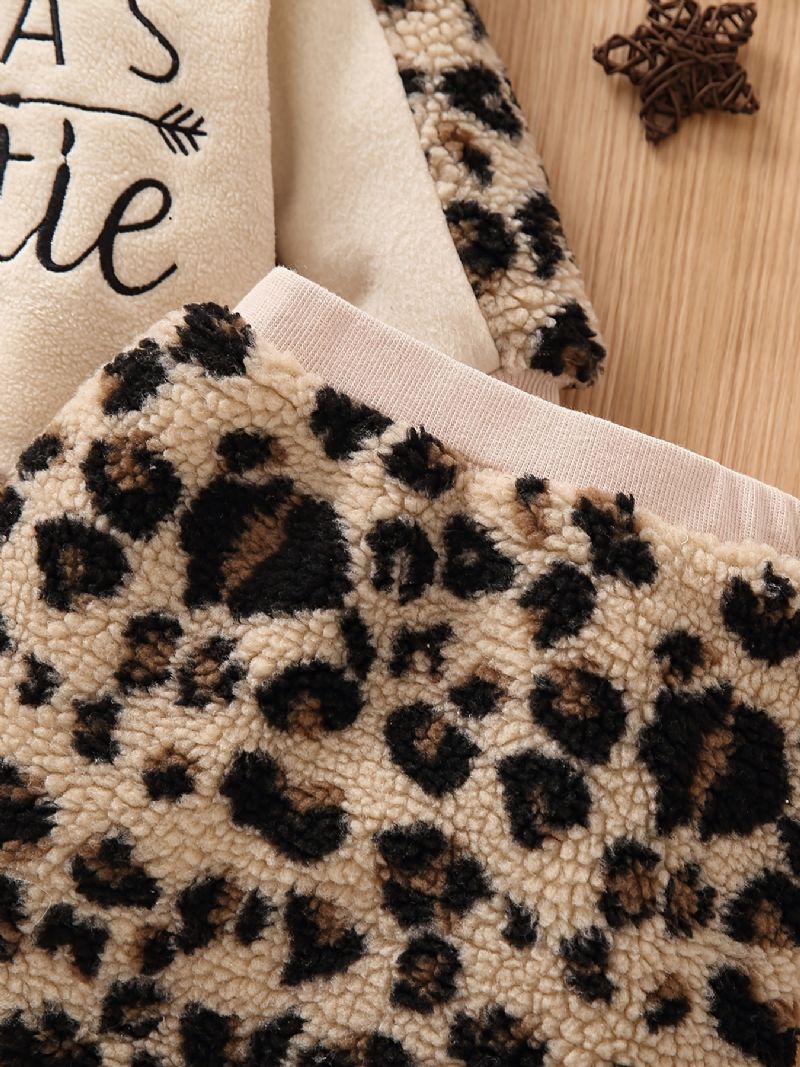 2 Stk Baby Piger Polar Fleece Hættetrøje Leopard Brev Broderi Top & Nederdel Sæt Børnetøj