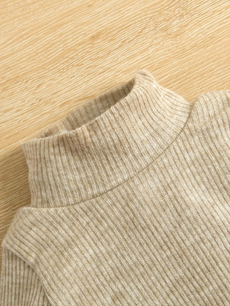 2 Stk Sød Elegant Nederdel Til Piger Med Strikket Sweater Med Høj Hals Og Plaid Til Vinterfest