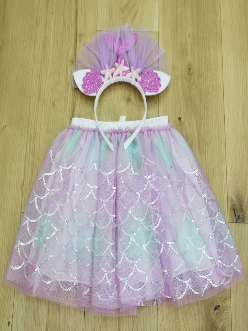 Babypiger Regnbuepailletter Havfrue Tutu-nederdel Tulle Prinsesse Balletkjole Og Pandebånd