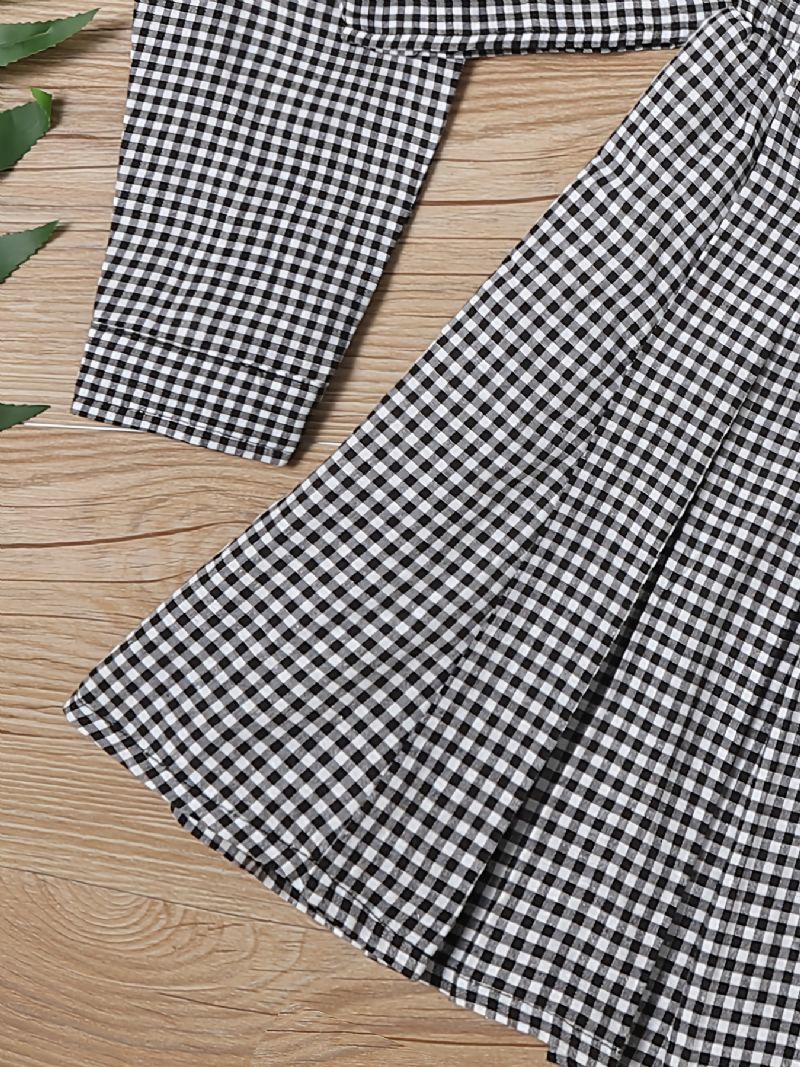 Langærmet Plaid Skjorte Med Knapper Til Piger + Matchende Nederdelsæt Børnetøj Kjole Outfit