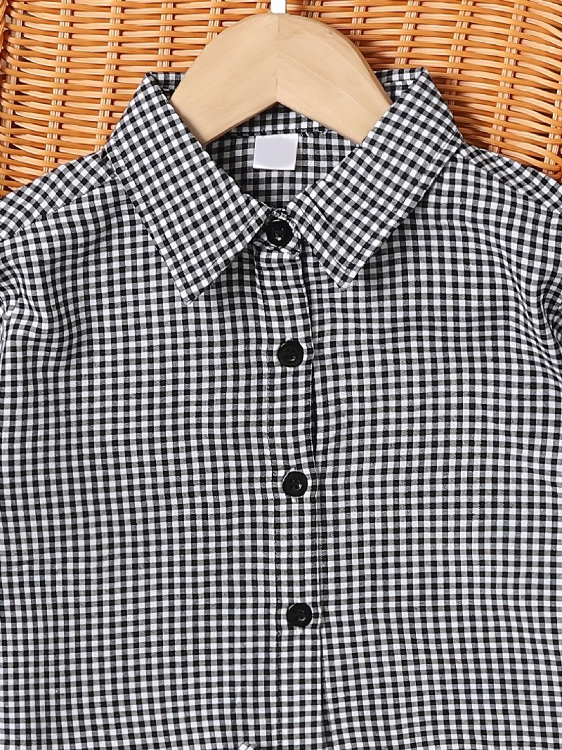 Langærmet Plaid Skjorte Med Knapper Til Piger + Matchende Nederdelsæt Børnetøj Kjole Outfit