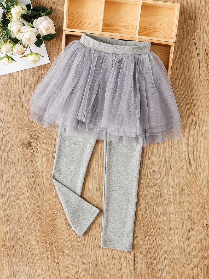 Piger Elegante Fodløse Leggings I Bomuld Med Mesh Tutu-nederdel Til Vinter 2 I 1