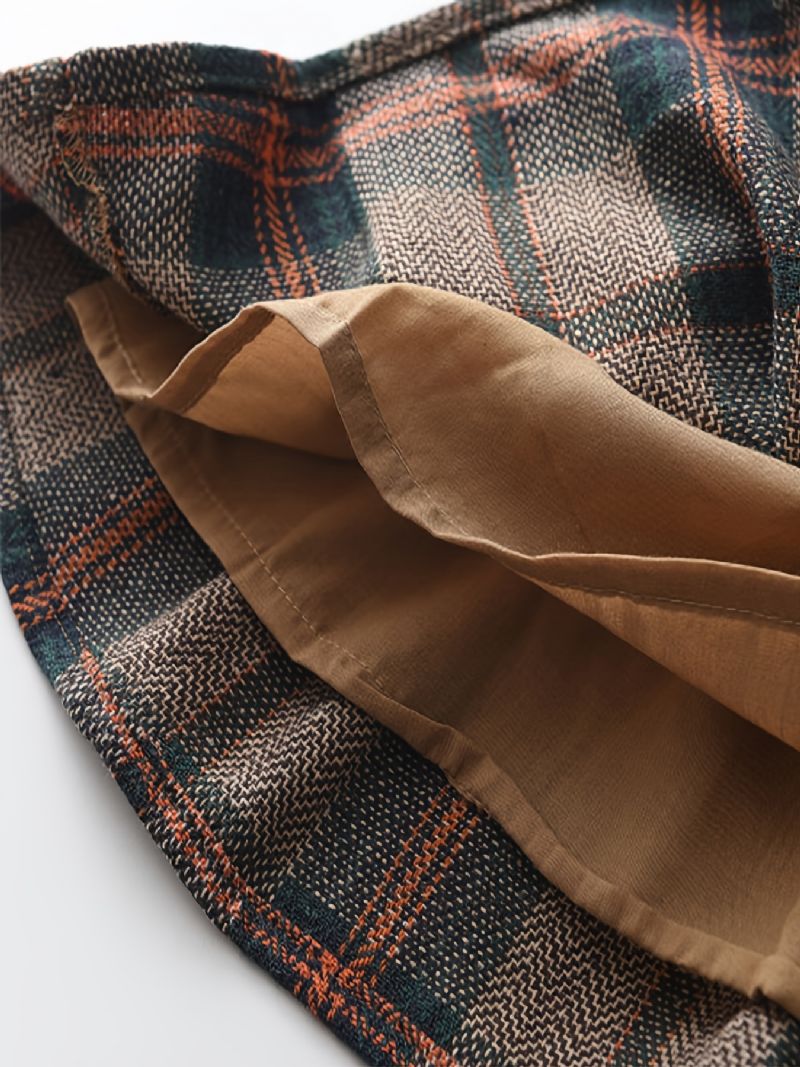 Piger Fortykket Dukkekrave Broderet Plaid Nederdel Efterår Vinter