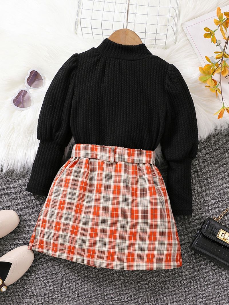 Piger Rullekrave Langærmede Leggings & Gingham Plisseret Nederdel & Hatte 3pack