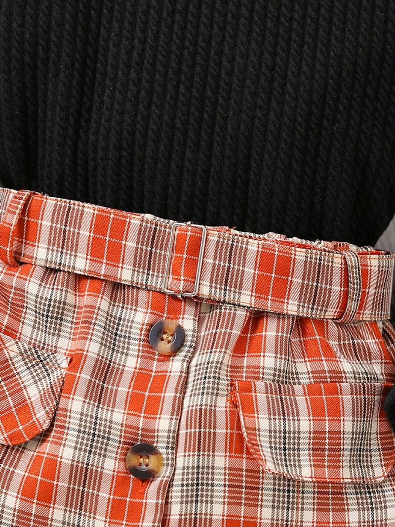 Piger Rullekrave Langærmede Leggings & Gingham Plisseret Nederdel & Hatte 3pack