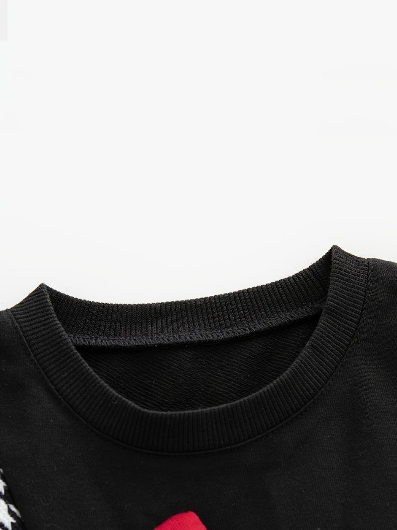 Småbørn Piger Mode Kontrast Houndstooth Sløjfe Rund Hals Sweatshirt + Nederdel 2 Stk Efterår Vinter