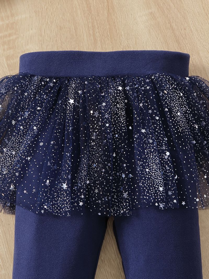 Småbørnspiger Pufærmer Top Og Fodløse Leggings Med Stjerneklar Tylnederdel Børnetøj
