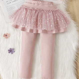 Søde Strækbare Fodløse Leggings Til Piger Med Mesh Tutu Flæseskørt