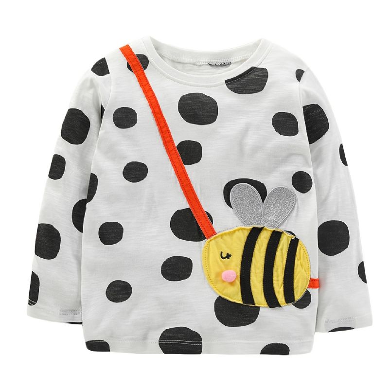 1 Stk Piger Cute Bee Print Patch Langærmet T-shirt Neck Crew Til Vinter