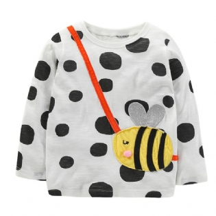 1 Stk Piger Cute Bee Print Patch Langærmet T-shirt Neck Crew Til Vinter