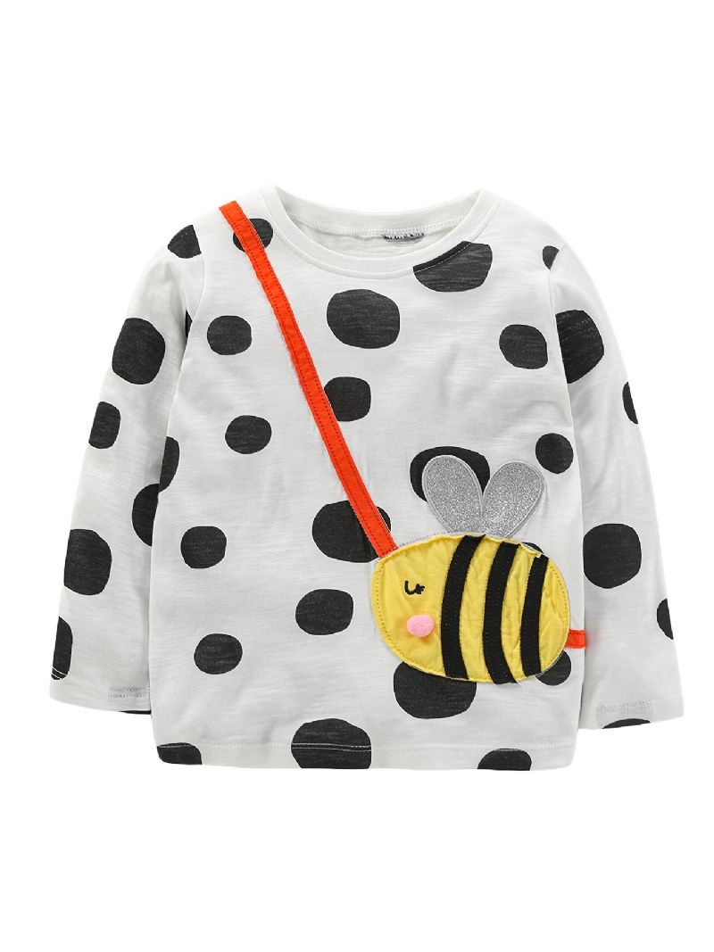 1 Stk Piger Cute Bee Print Patch Langærmet T-shirt Neck Crew Til Vinter