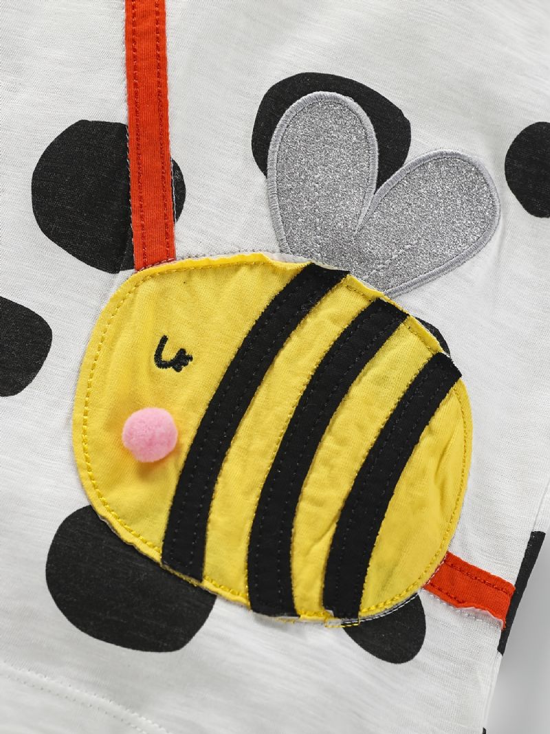 1 Stk Piger Cute Bee Print Patch Langærmet T-shirt Neck Crew Til Vinter