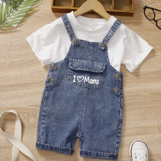 2 Stk Baby Drenge Casual Solid T-shirt & Denim Selebukser Sæt