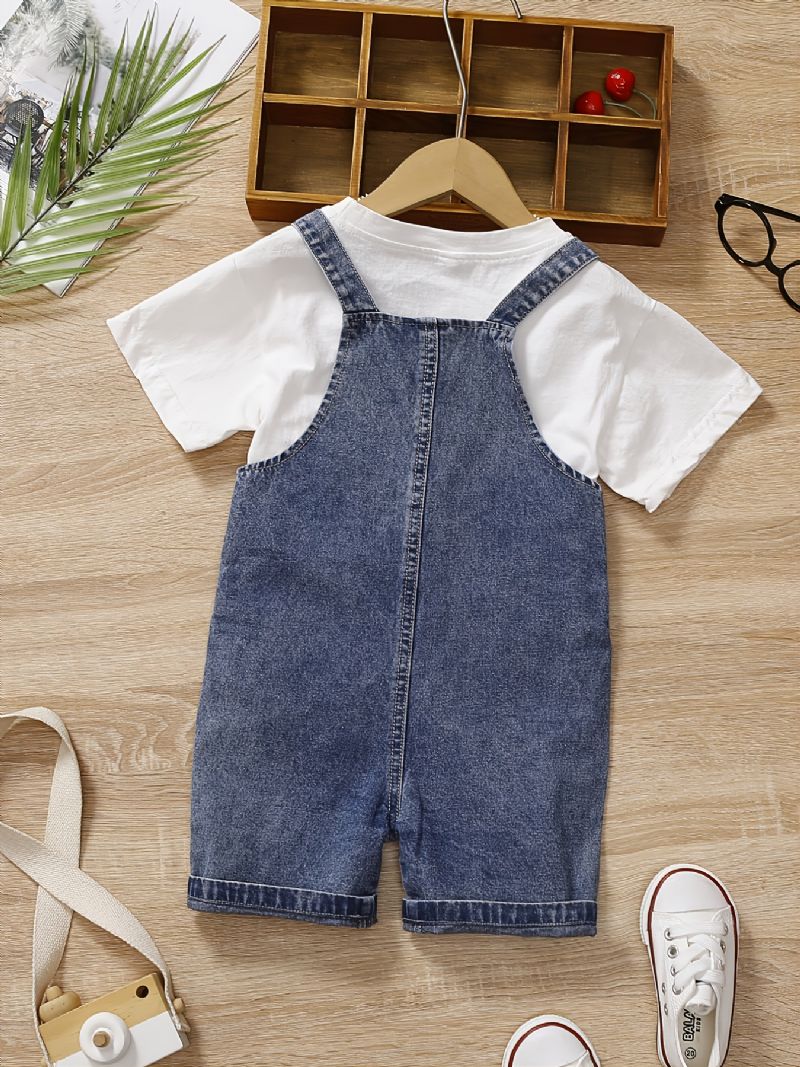 2 Stk Baby Drenge Casual Solid T-shirt & Denim Selebukser Sæt