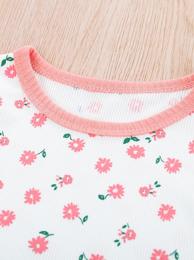 2 Stk Babypiger Kortærmet Ditsy Blomster T-shirt Top & Shorts Sæt Børnetøj