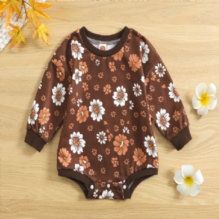 2023 Ny Efterår Vinter Småbørn Baby Piger Søde Blomsterprint Rundhals Langærmet T-shirt Bodysuits