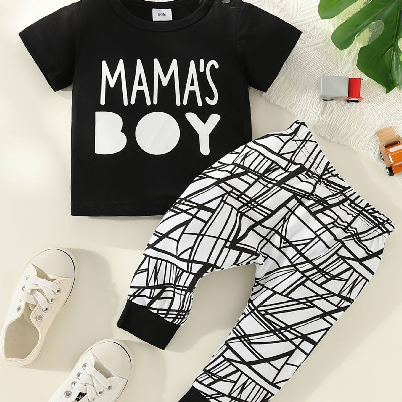 2stk Drenge Casual Mama's Print T-shirt & Stribet Bukser Sæt