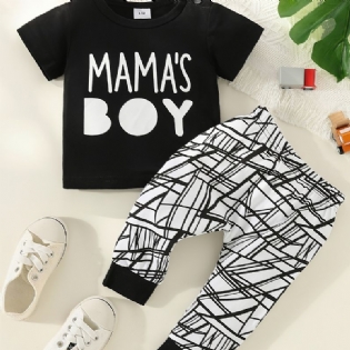 2stk Drenge Casual Mama's Print T-shirt & Stribet Bukser Sæt