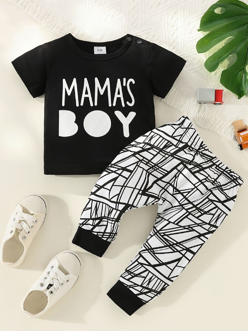 2stk Drenge Casual Mama's Print T-shirt & Stribet Bukser Sæt