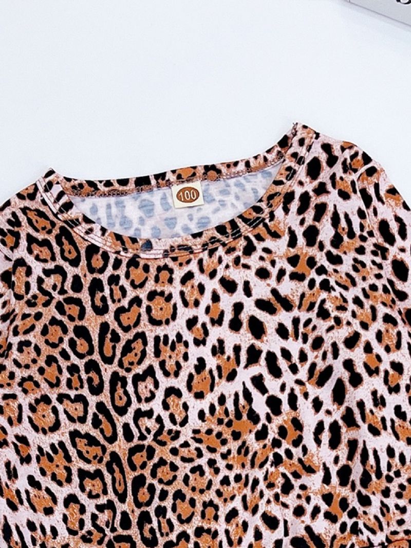 2stk Piger Leopard Print Nederdel Langærmet T-shirt Sæt