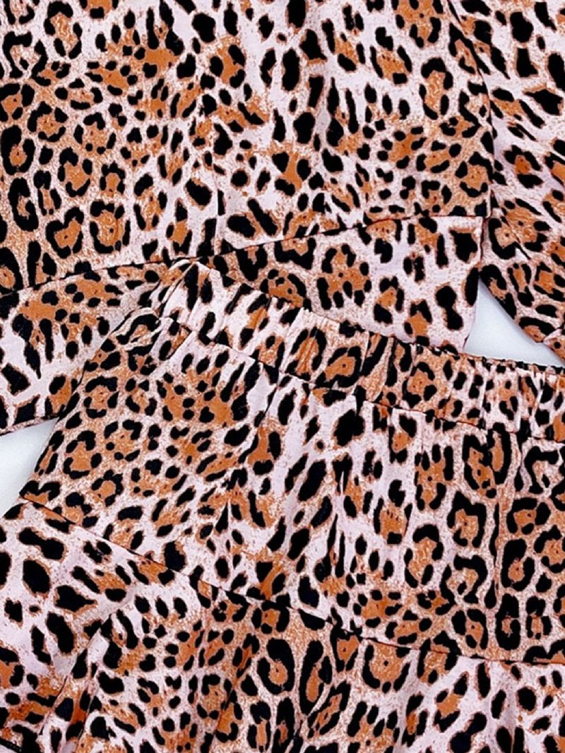 2stk Piger Leopard Print Nederdel Langærmet T-shirt Sæt
