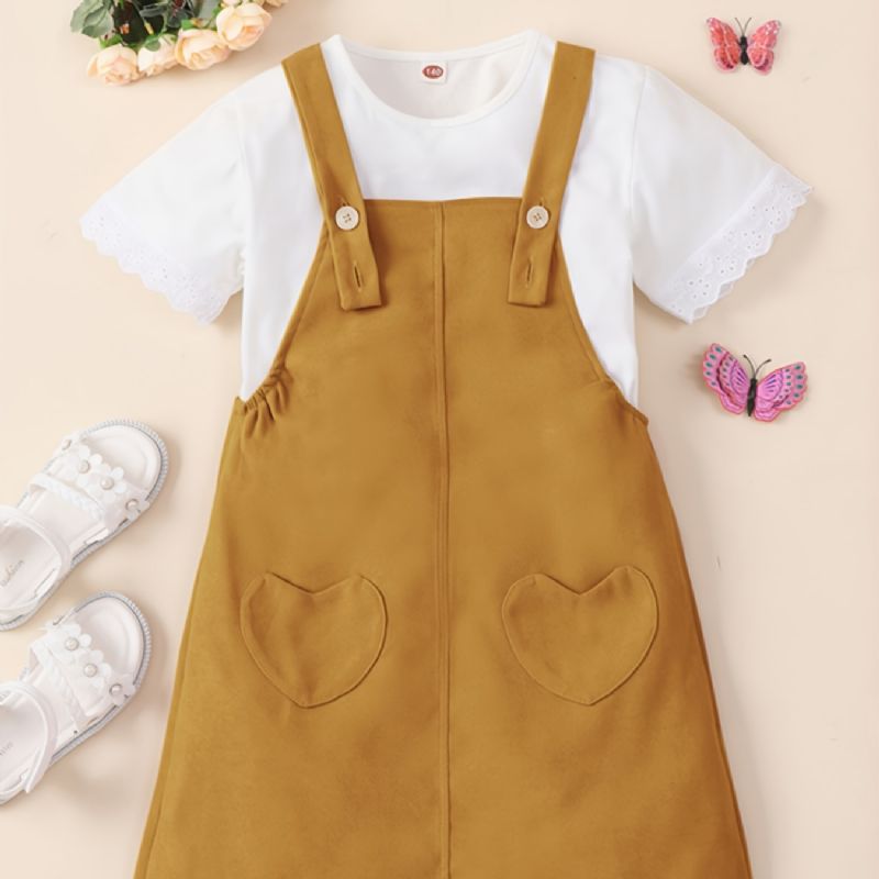 2stk Piger Mode Kortærmet T-shirt Suspender A-line Nederdel
