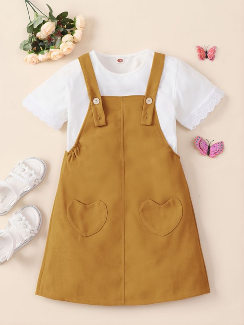 2stk Piger Mode Kortærmet T-shirt Suspender A-line Nederdel