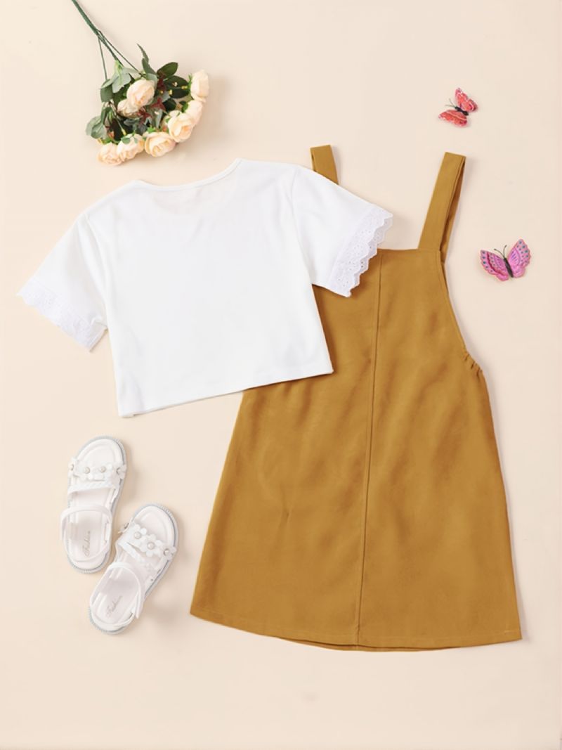 2stk Piger Mode Kortærmet T-shirt Suspender A-line Nederdel