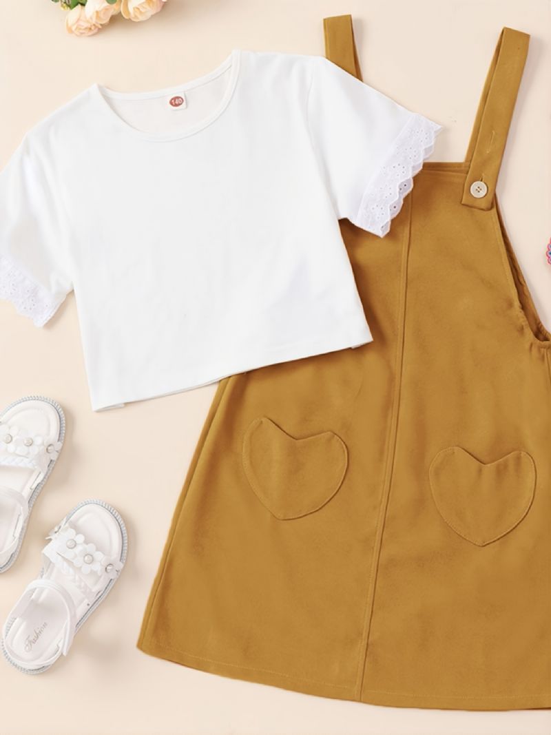2stk Piger Mode Kortærmet T-shirt Suspender A-line Nederdel