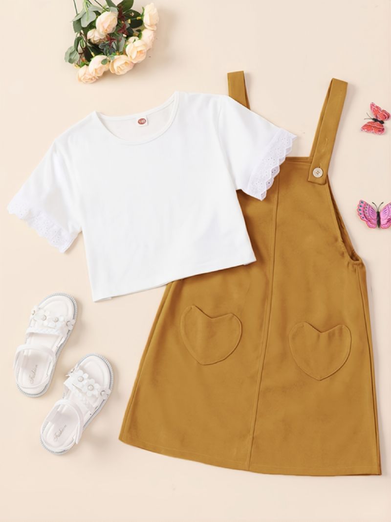 2stk Piger Mode Kortærmet T-shirt Suspender A-line Nederdel