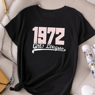 Afslappet 1972 Piger League-tryk T-shirt Med Rund Hals Løs Kortærmet Mode Sommer-t-shirts Overdele Dametøj