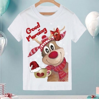 Baby Drenge Casual Cute Elk Print T-shirt Med Rund Hals Kortærmet Top Til Julefest