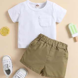 Baby Drenge Casual Solid Bomuld T-shirt & Elastiske Talje Shorts Sæt