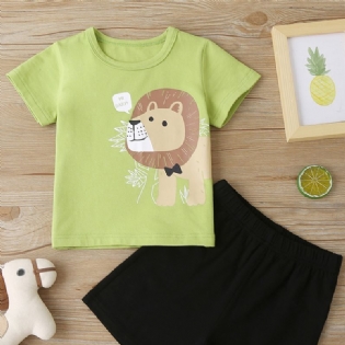 Baby Drenge Casual Tegneserie Løve Print T-shirt & Solide Shorts Sæt