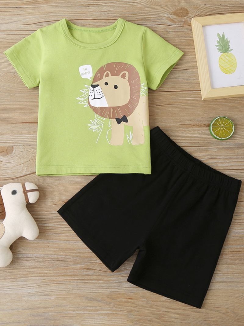 Baby Drenge Casual Tegneserie Løve Print T-shirt & Solide Shorts Sæt