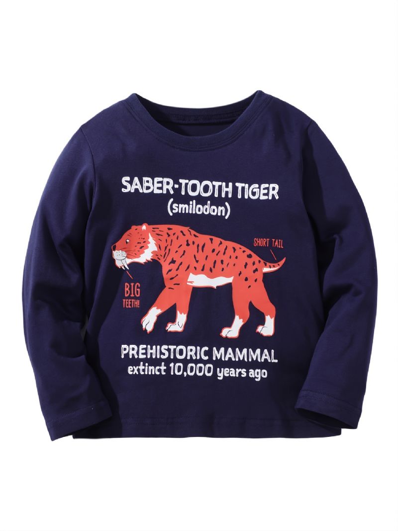 Baby Drenge Langærmede T-shirts Rund Hals Tegneserie Brev Print Toppe Børnetøj