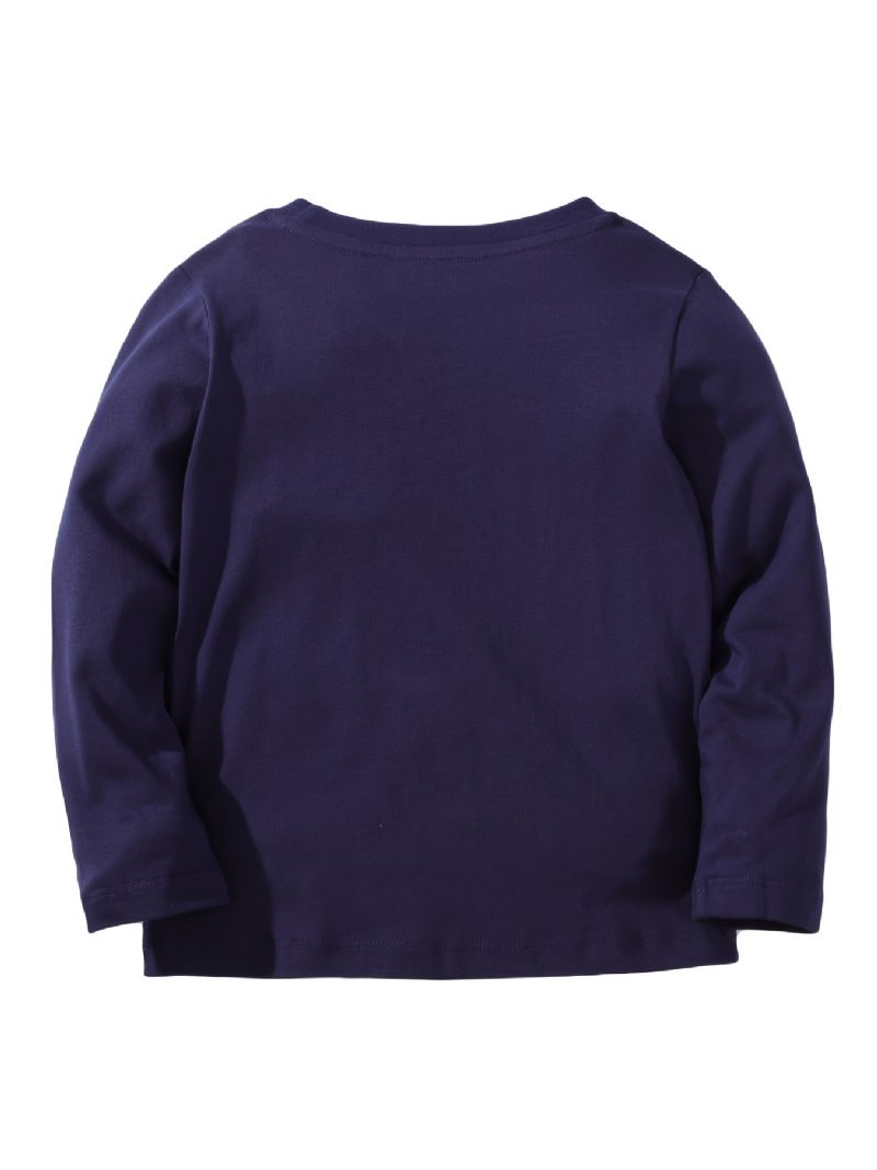 Baby Drenge Langærmede T-shirts Rund Hals Tegneserie Brev Print Toppe Børnetøj