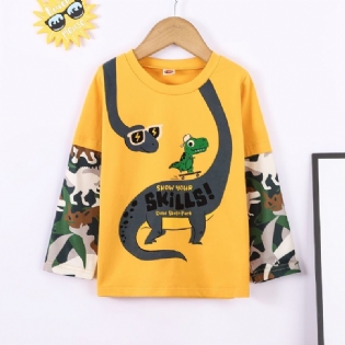 Baby Drenge Splejsning Langærmet T-shirt Dinosaur Print Rund Hals Bundtop