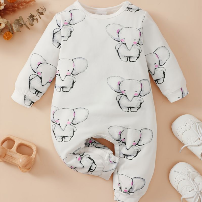 Baby Pige Elefant Print Langærmet Onesie